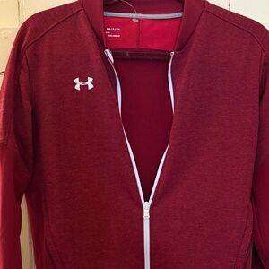 Under Armour Women's Qualifier Hybrid Maroon Warm up Jacket  Small